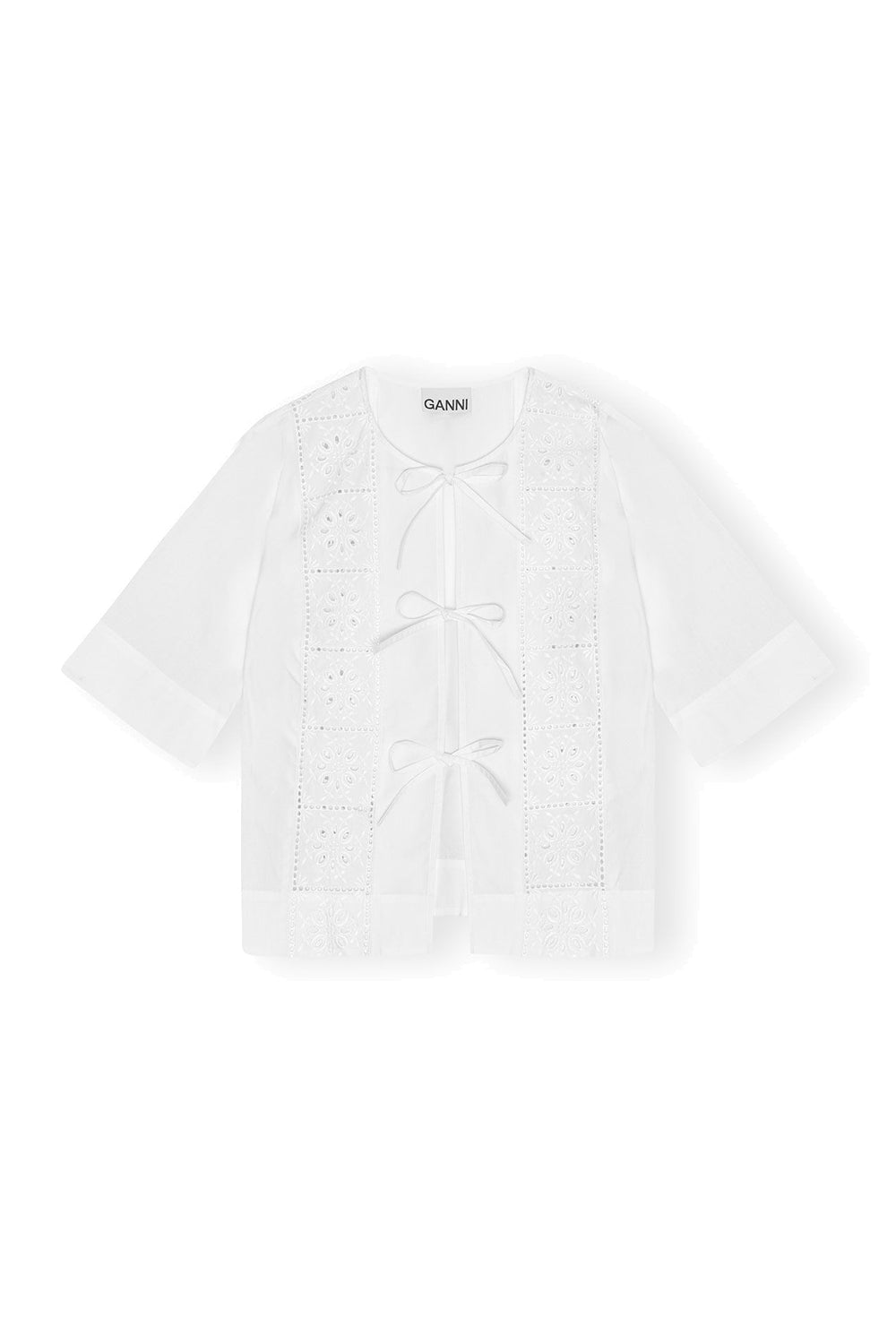 Broderie Anglaise Tie Blouse White