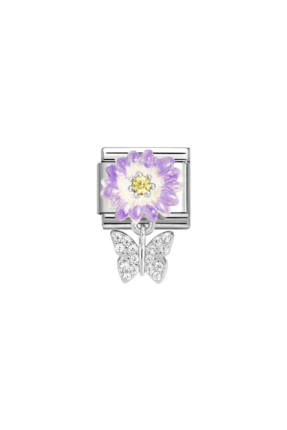 CHARMS 925 Sterling Silver, Enamel & CZ Lilac Daisy with Butterfly