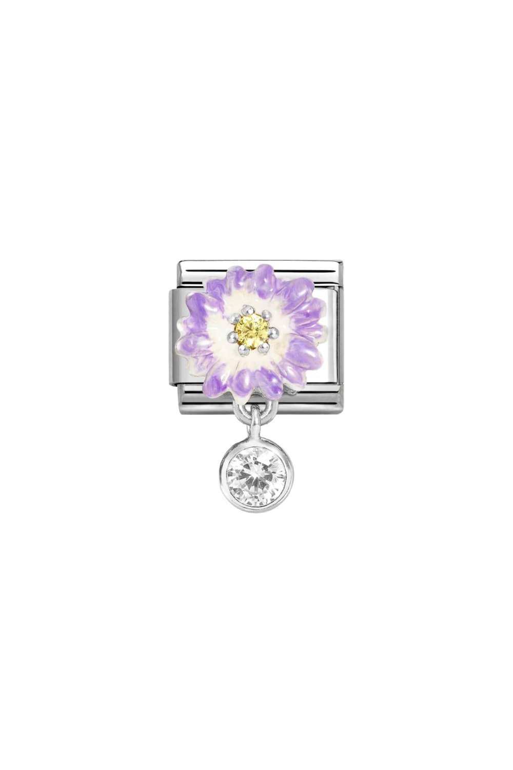 CHARMS 925 Sterling Silver, Enamel & CZ Lilac Daisy with Round