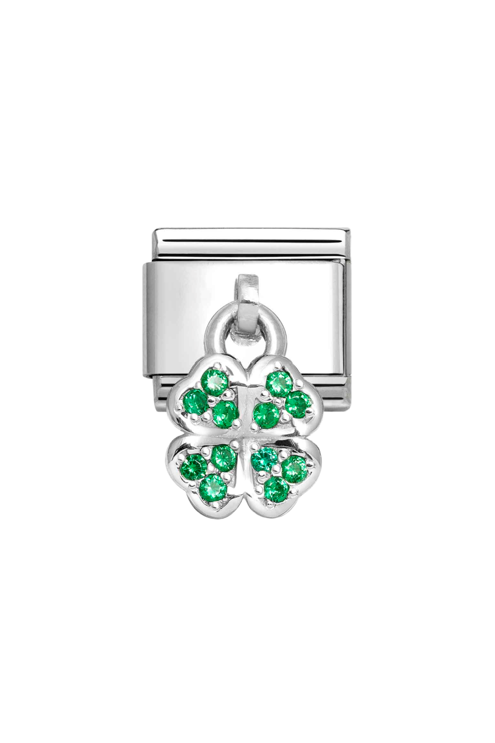 CHARMS 925 Sterling Silver and CZ Four-leaf Clover Green Stones with CZ