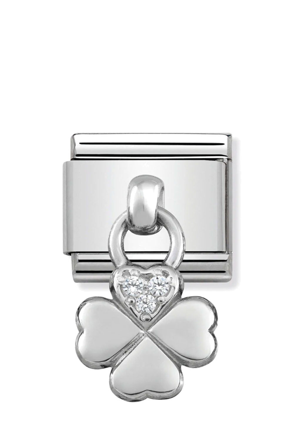 CHARMS 925 Sterling Silver and CZ Four-leaf Clover with CZ