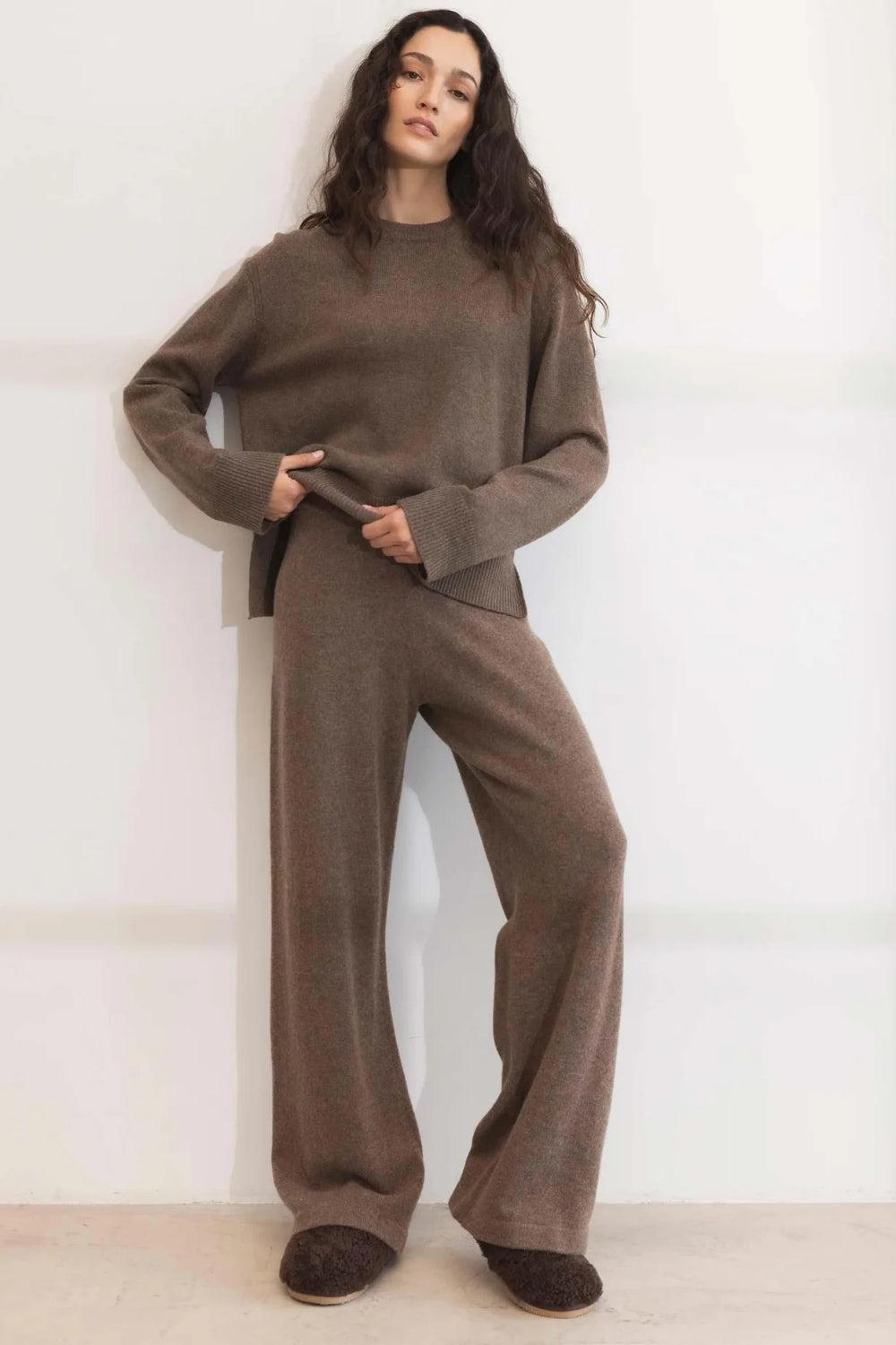 Camilla Pihl Talia Knit Trouser Dark Taupe Melange