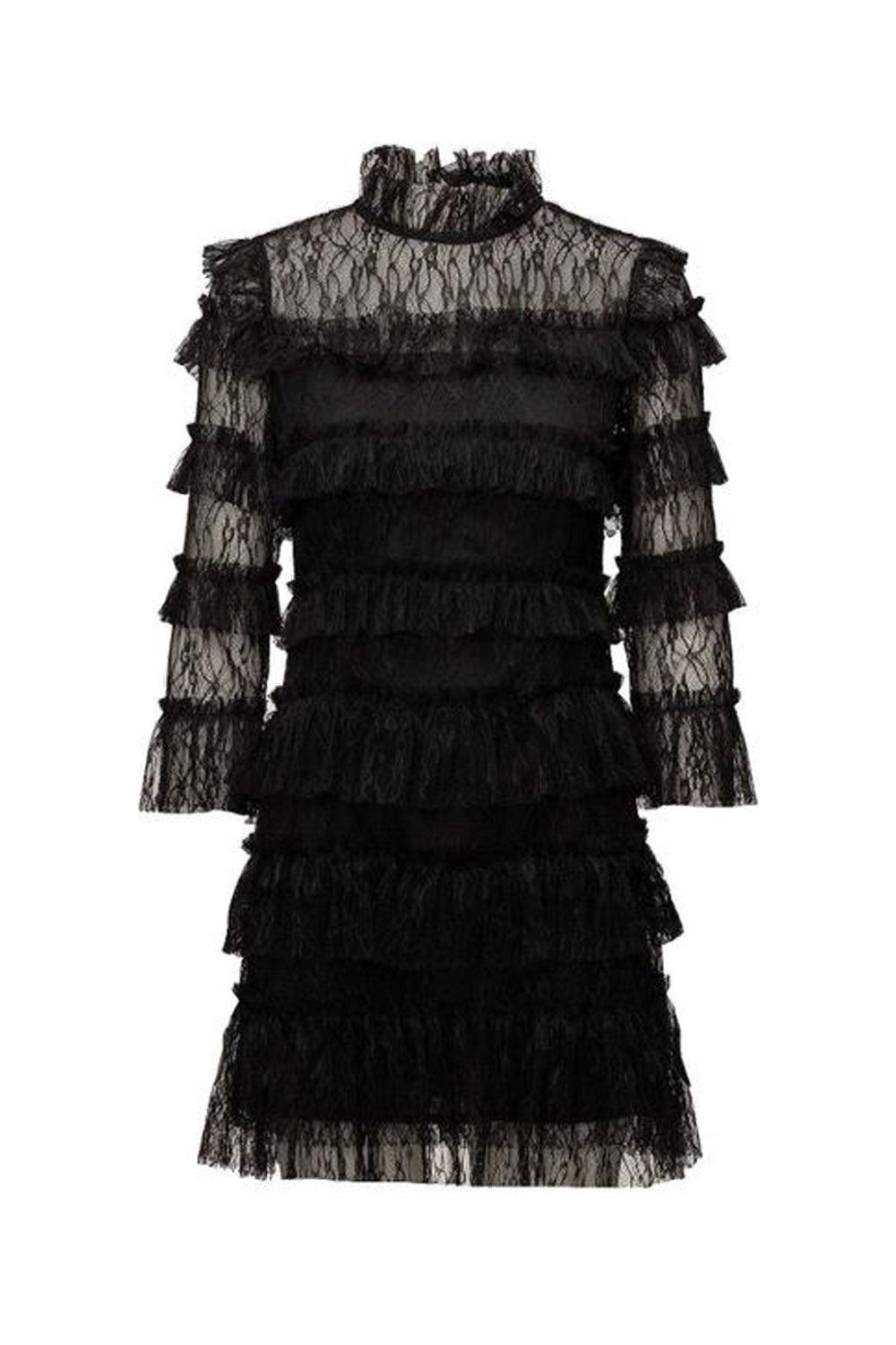 Carmine Frill Mini Lace Dress black