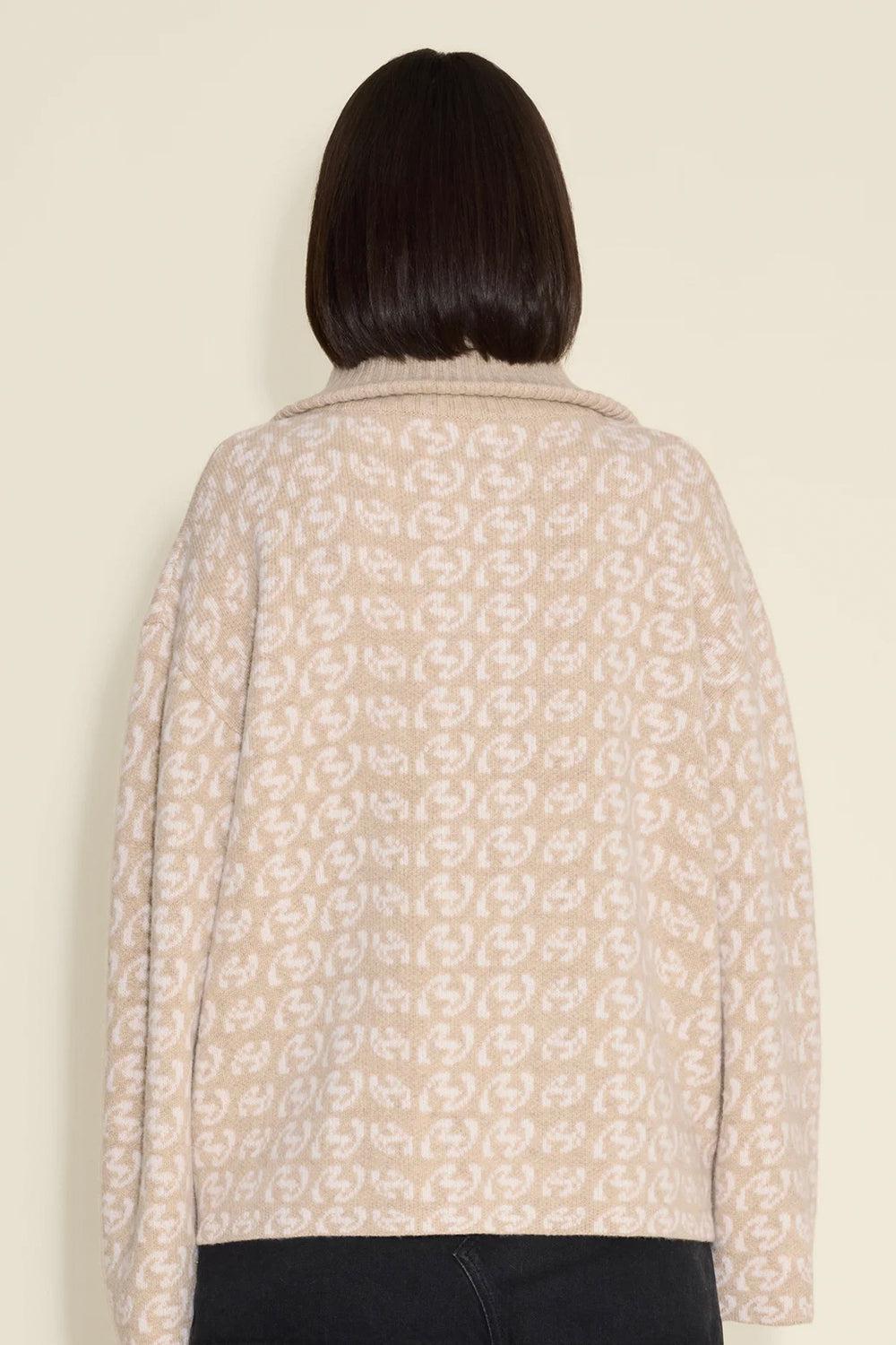 Cass Monogram Half Zip Beige Mix