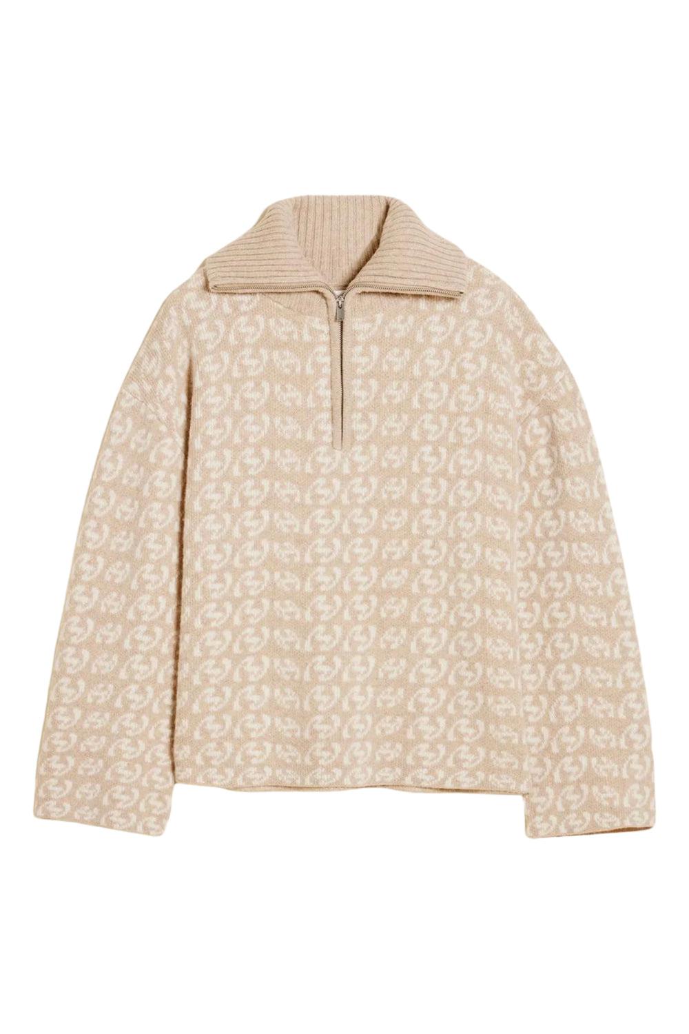 Cass Monogram Half Zip Beige Mix