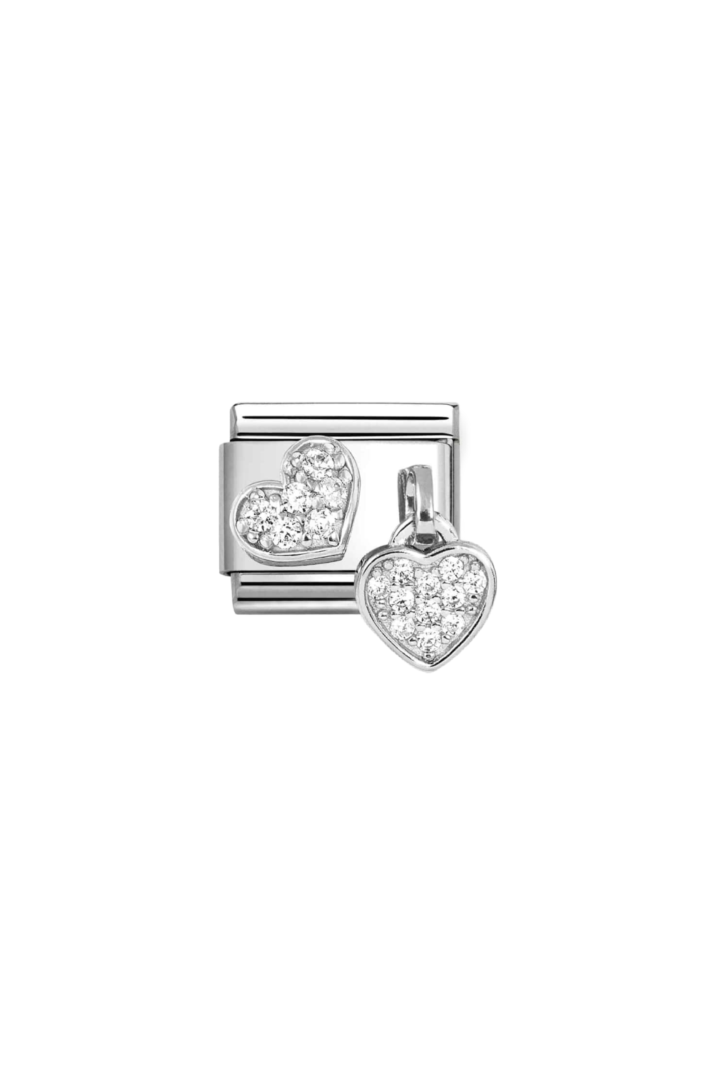 Charms 925 Sterling Silver and CZ Pave Heart and Heart