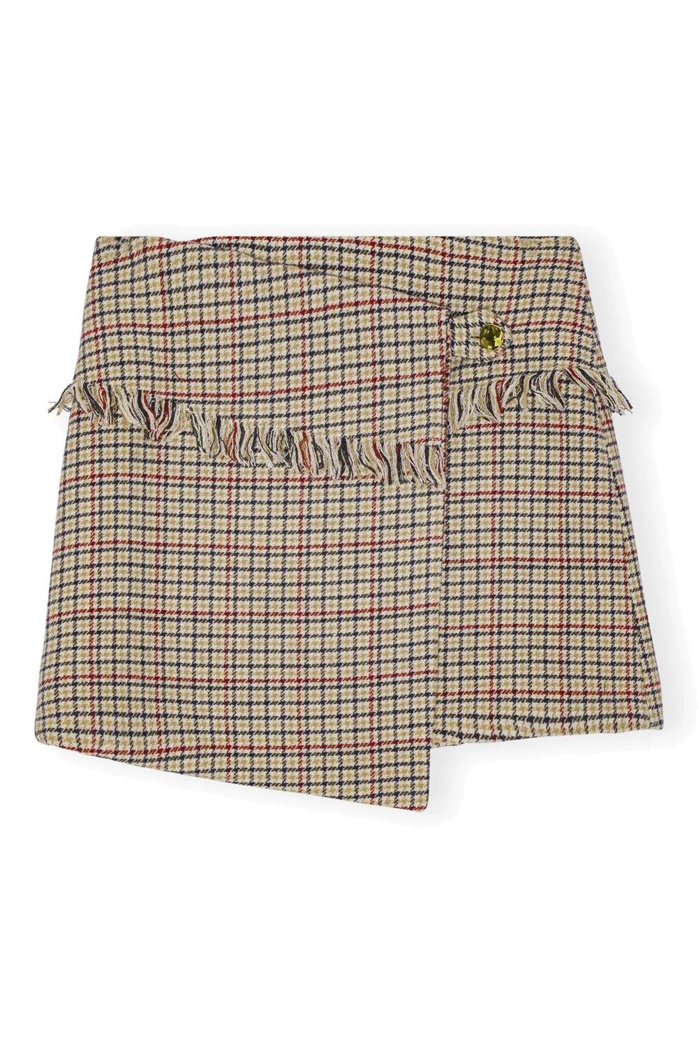 Check Wool Mix Wrap Mini Skirt