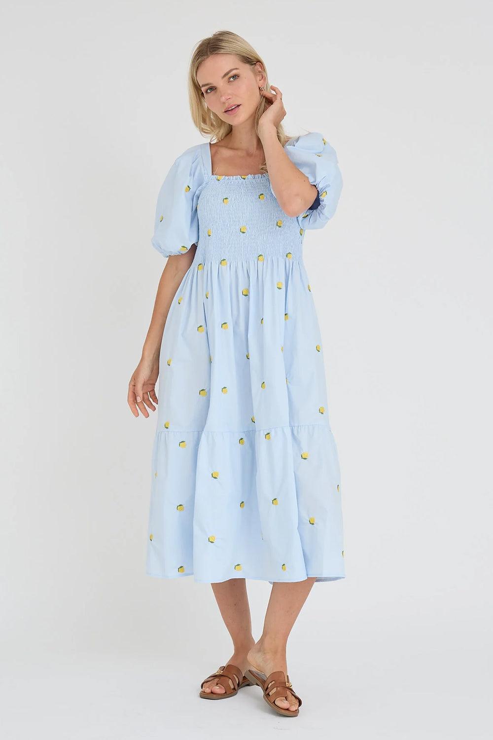 Cheri fruit dress Blue /yellow
