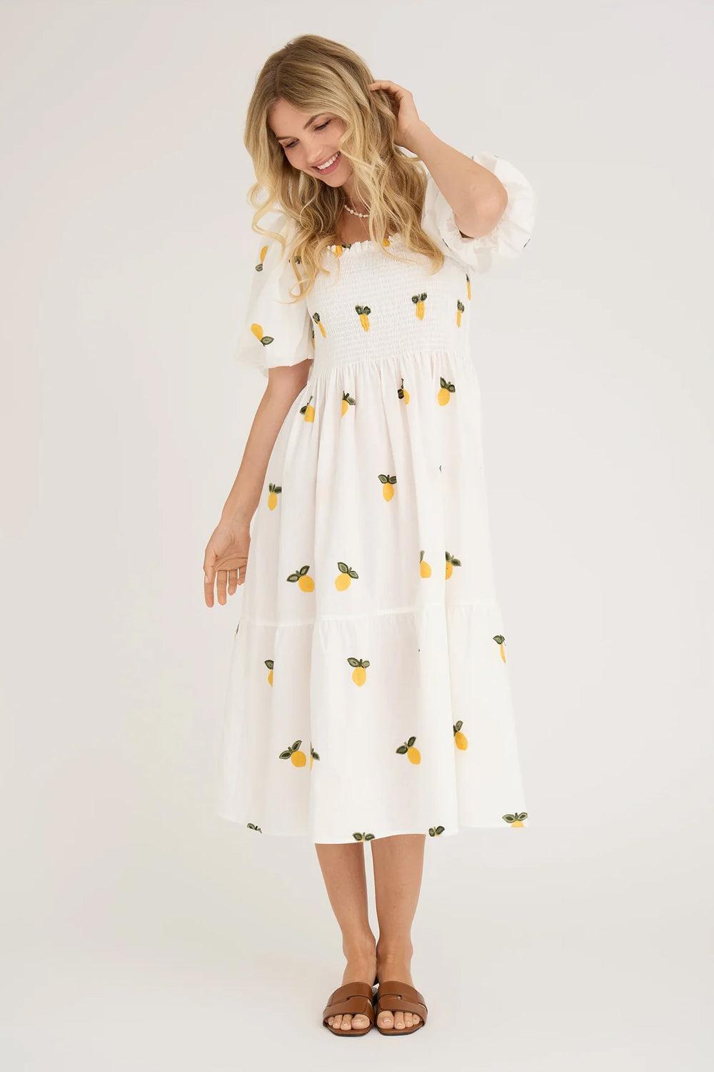 Cheri fruit dress White/yellow