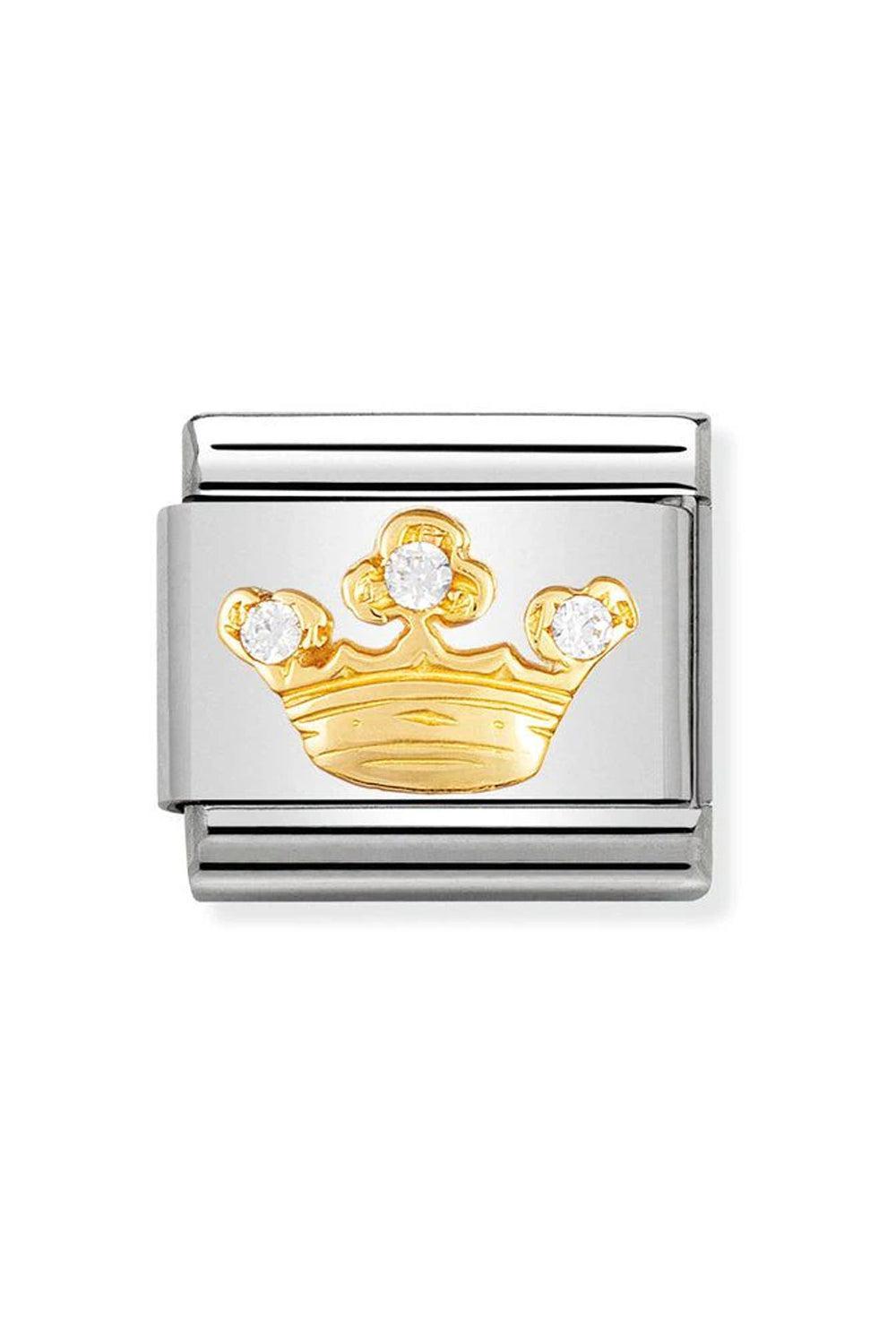 Classic FUN Stainless Steel 18k gold & cubic zirconia White Queen Crown