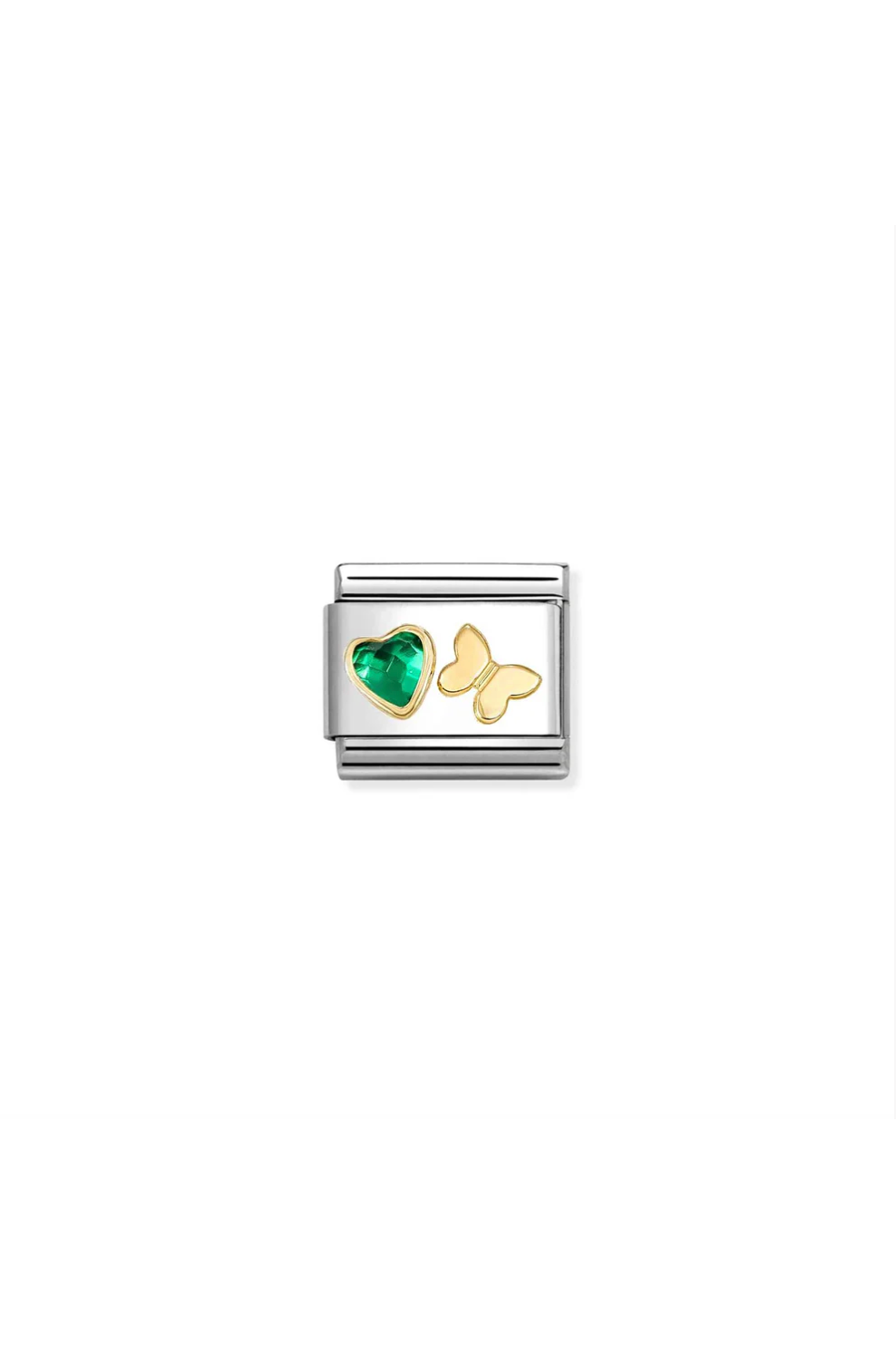 Classic Faceted 18k Gold & CZ Green Heart With Butterfly