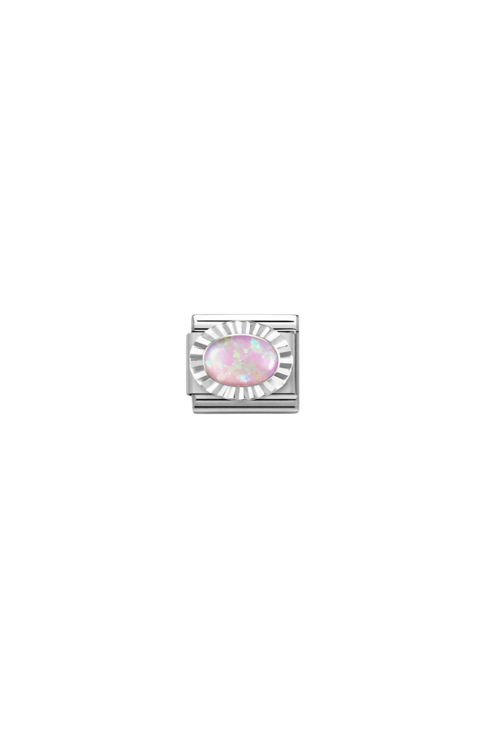 Classic Stones, Steel, Diamond Oval 925 Sterling Silver Pink Opal