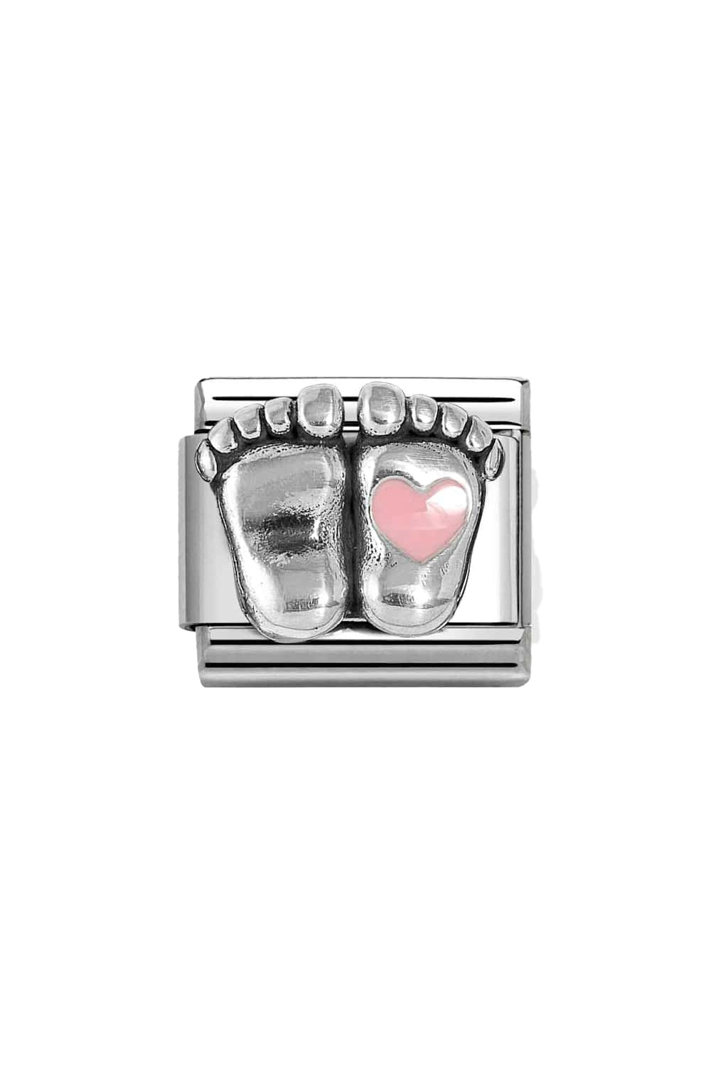 Classic Symbol in Stainless Steel, Enamel & 925 Pink Rounded Feet