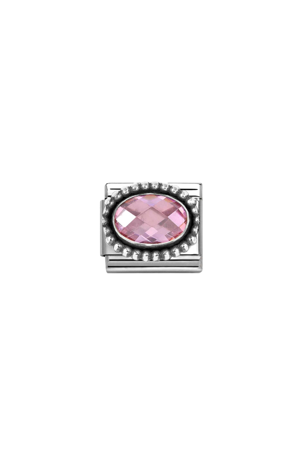 Classic Symbols Oxidized 925 Silver Oval Beaded Rich Setting Pink