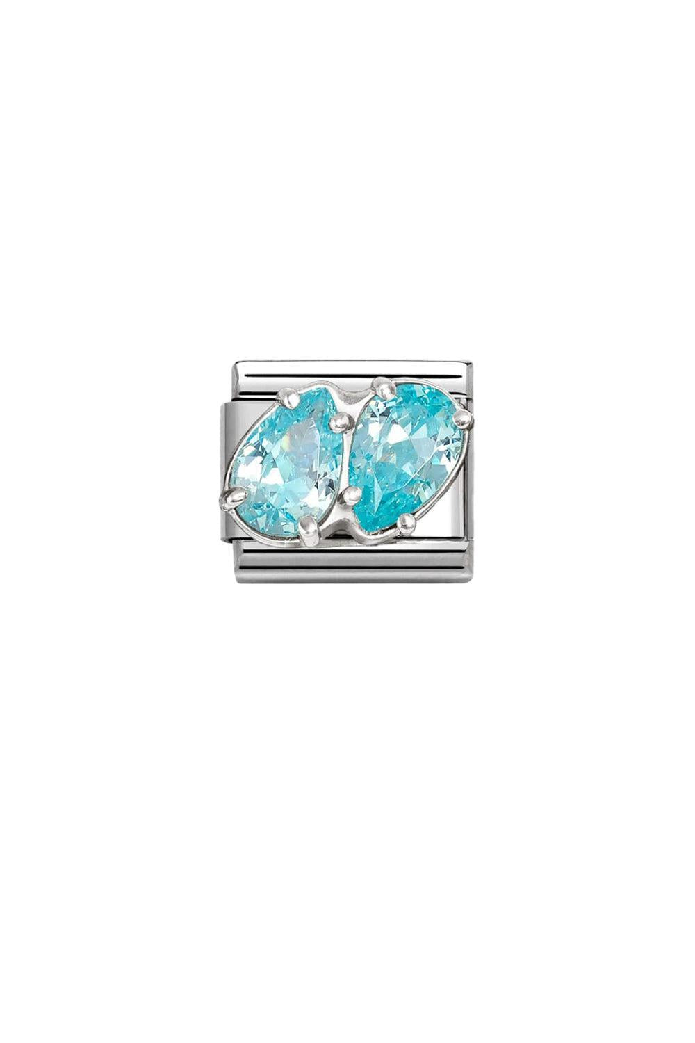 Classic cz & 925 Sterling Silver Light Blue Double Drops