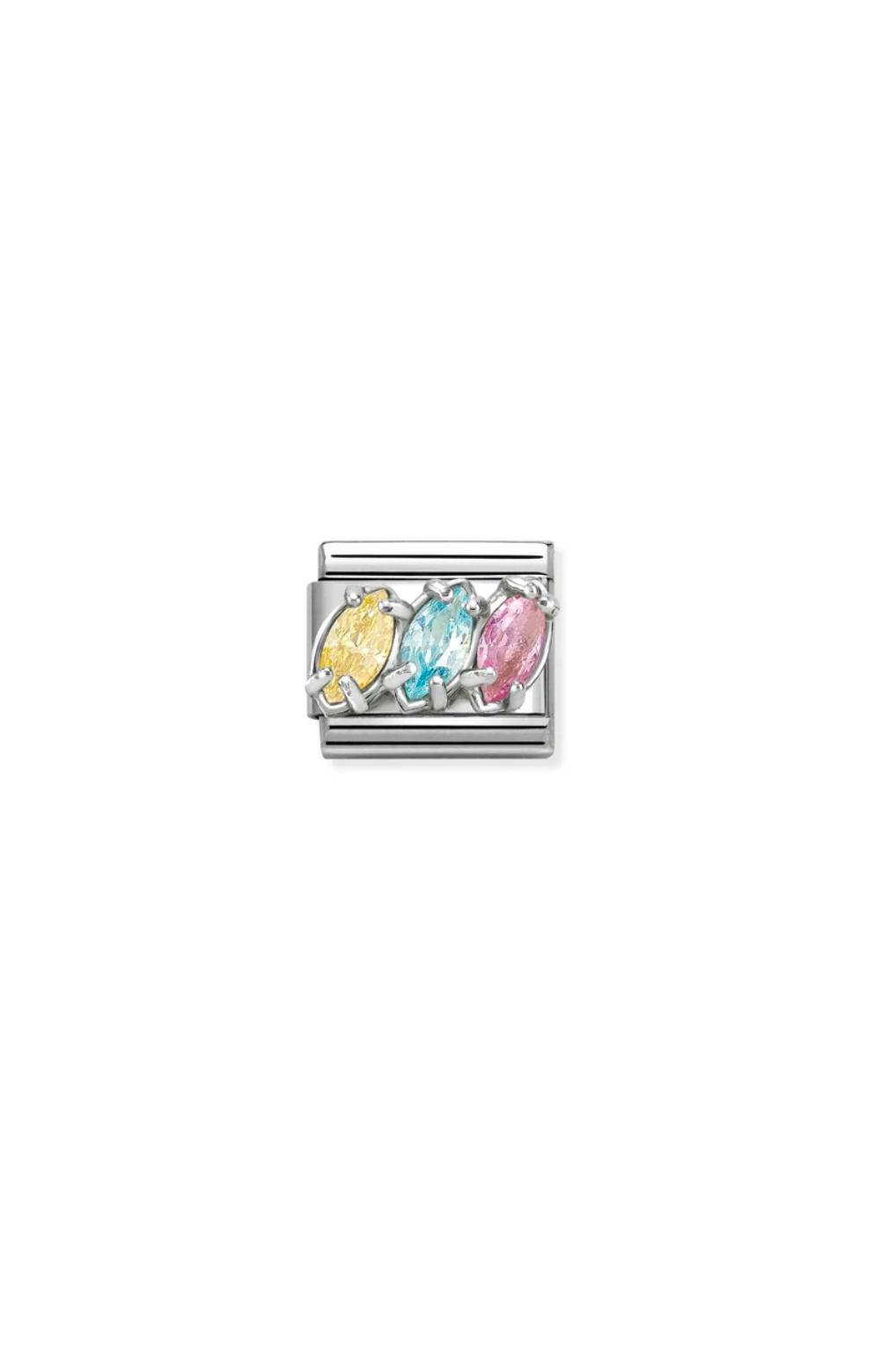 Classic cz & 925 Sterling Silver Yellow, Light Blue, Pink Trilogy