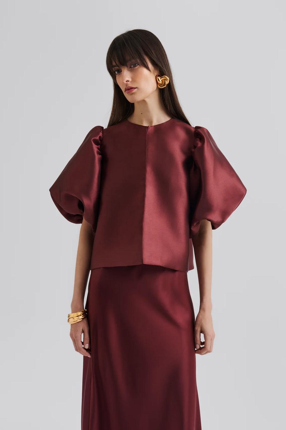 Cleo Pouf Sleeve Blouse Wine