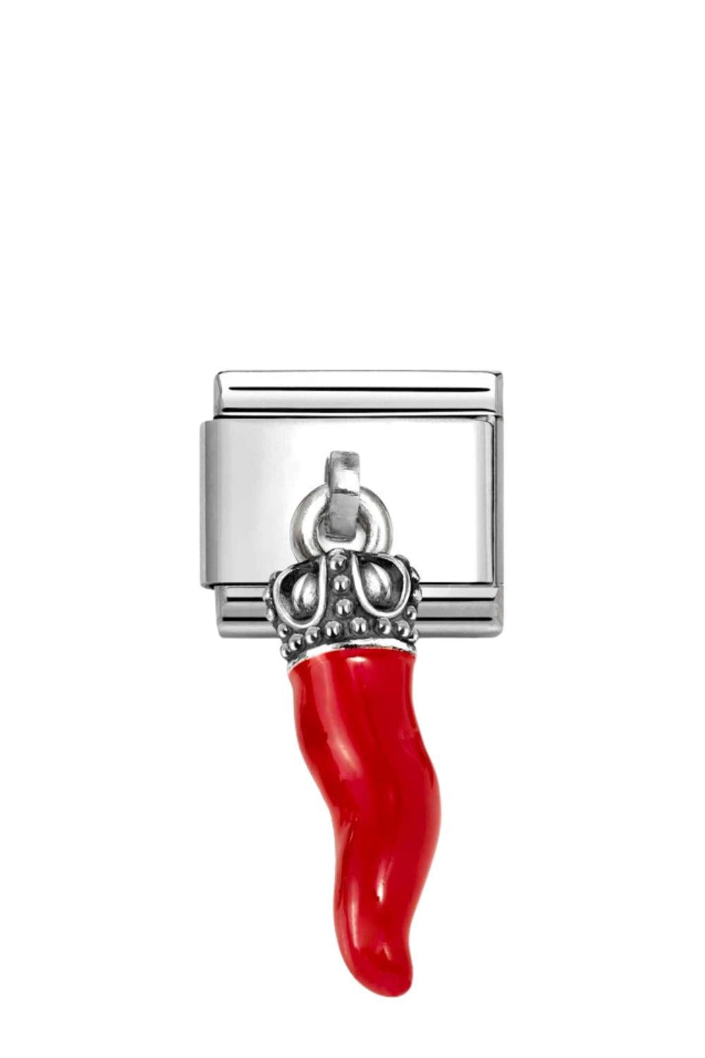 Composable Classic Charm Oxidised 3D in Stainless Steel, Enamel & 925 Silver Red Horn