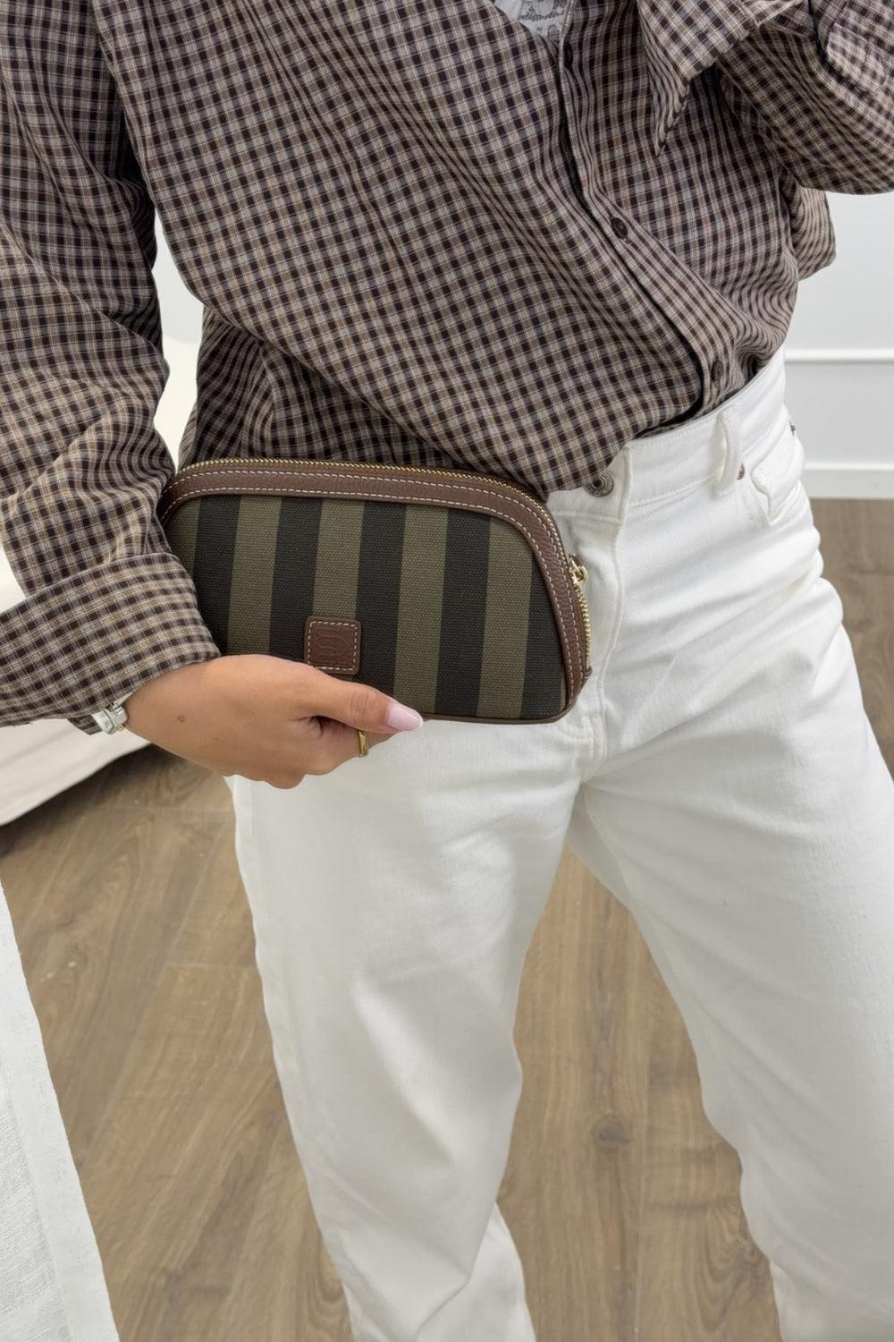 Cosmetic Pouch Small Green Stripe