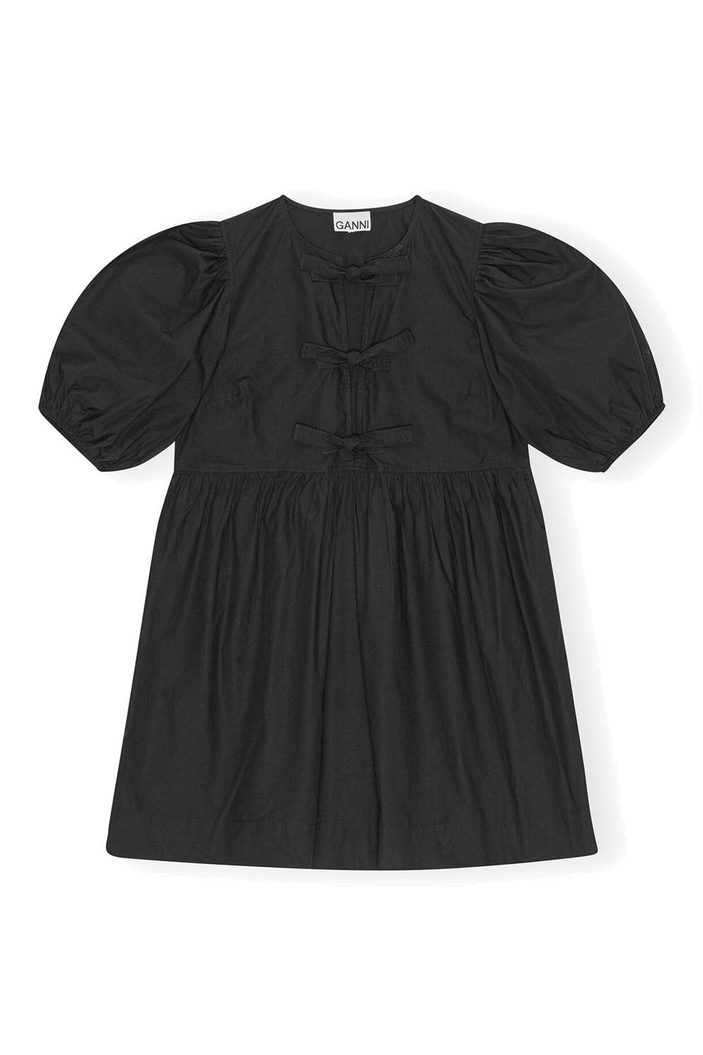Cotton Poplin Tie String Mini Dress Black