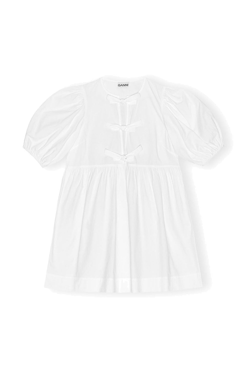 Cotton Poplin Tie String Mini Dress Bright White