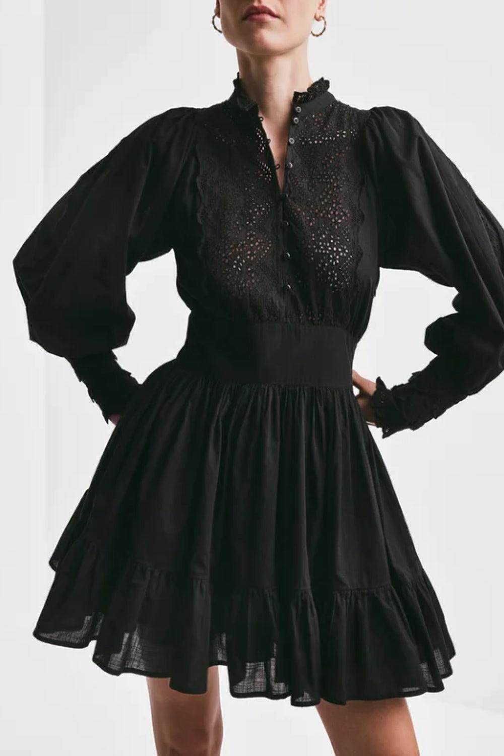 Cotton Slub Mini Dress Black