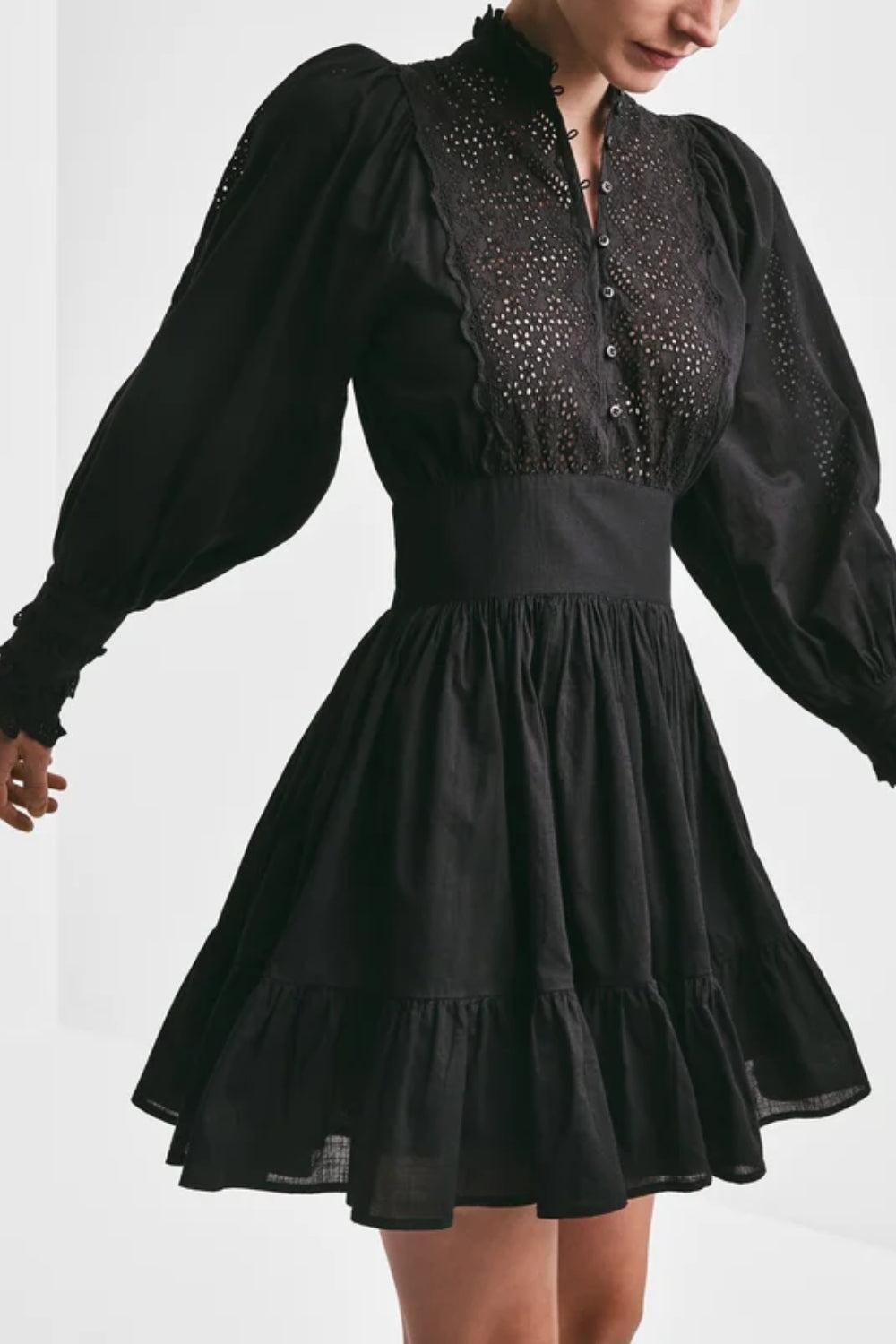 Cotton Slub Mini Dress Black