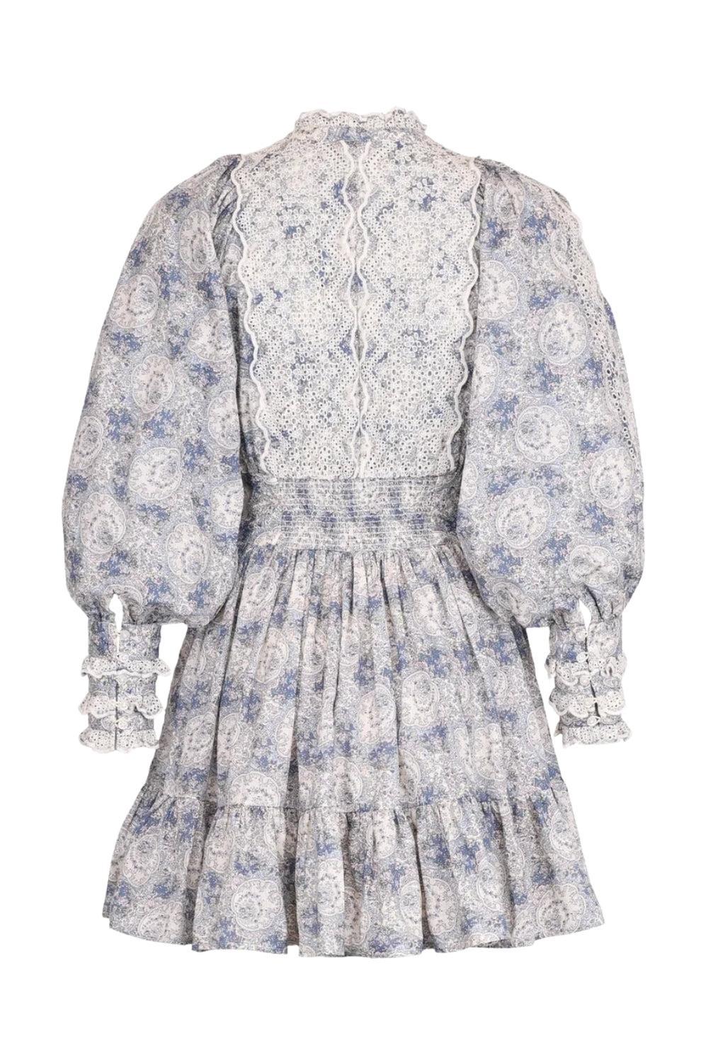Cotton Slub Mini Dress Blue Paisley