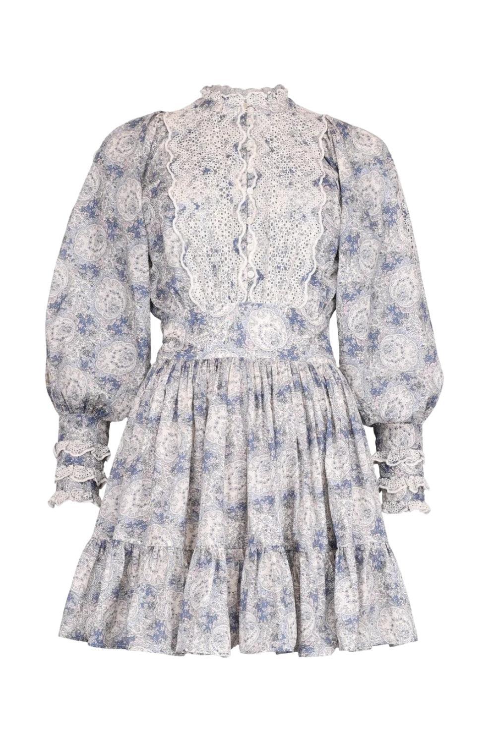 Cotton Slub Mini Dress Blue Paisley