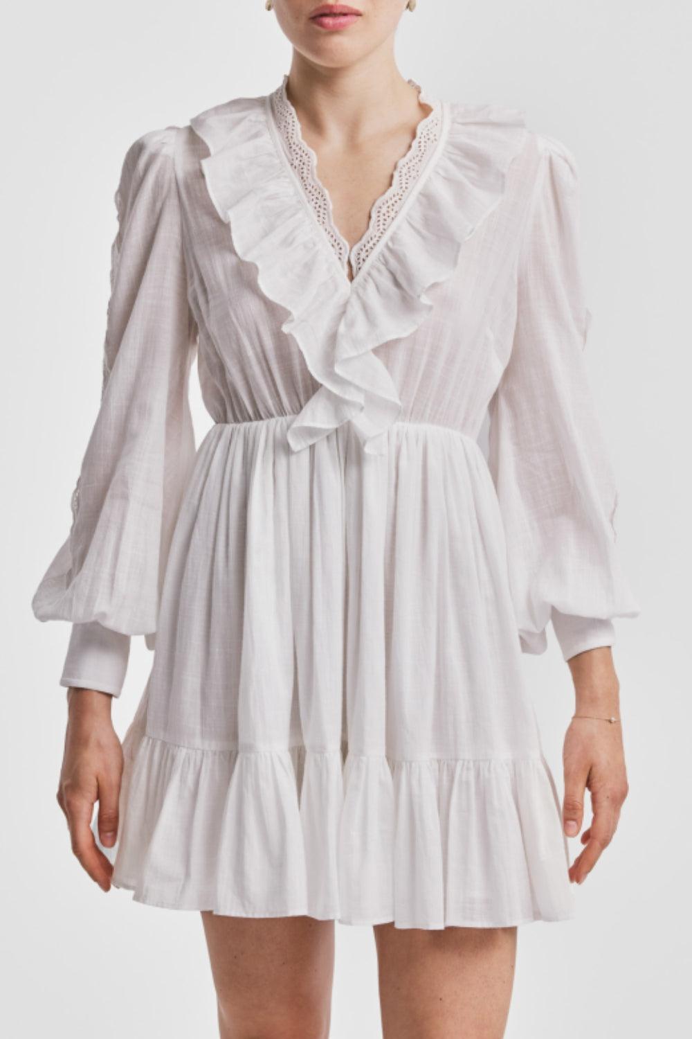 Cotton Slub V-Neck Dress White