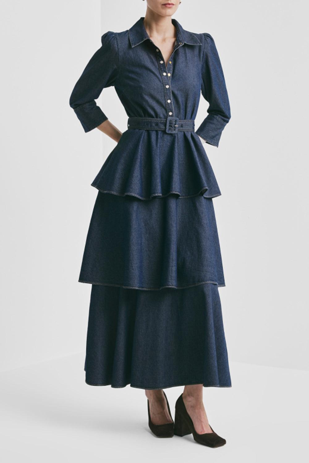 Denim Flounce dress French Blue