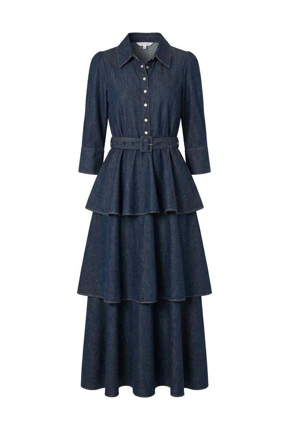 Denim Flounce dress French Blue