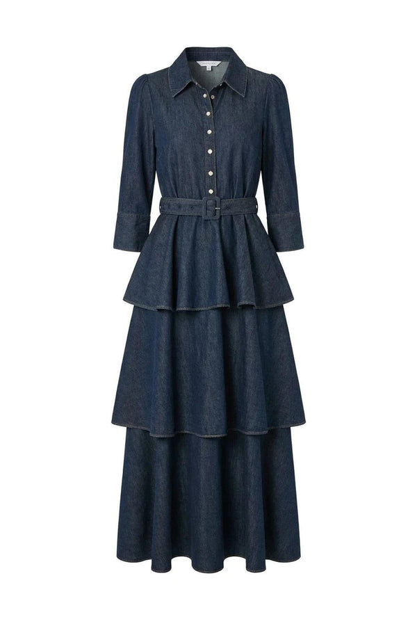 Denim Flounce dress French Blue