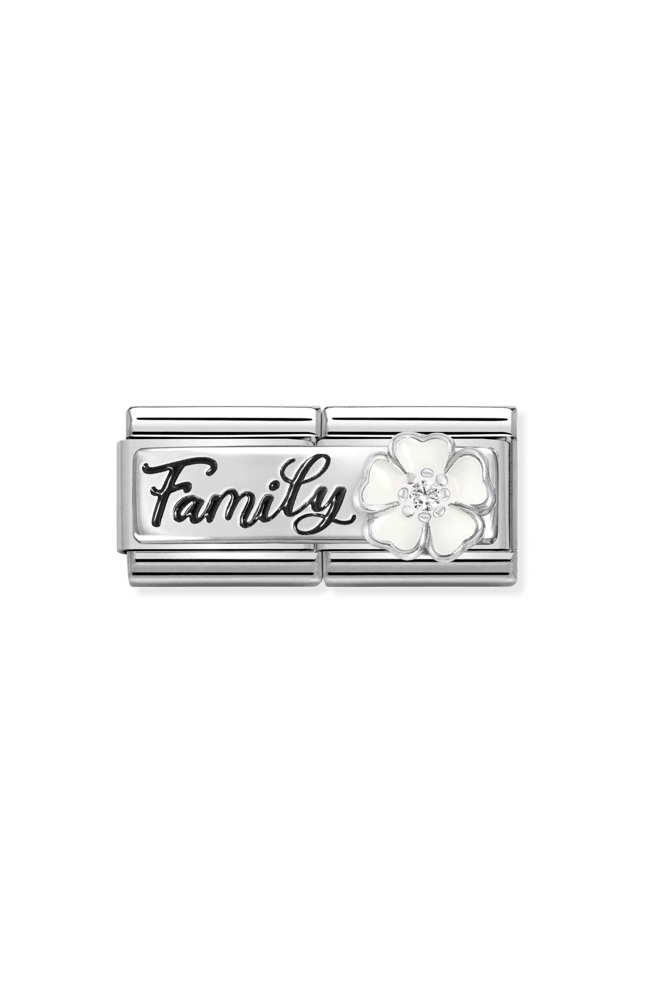 Double Classic Detailed steel, enamel, cz and 925 sterling silver Family With Flower