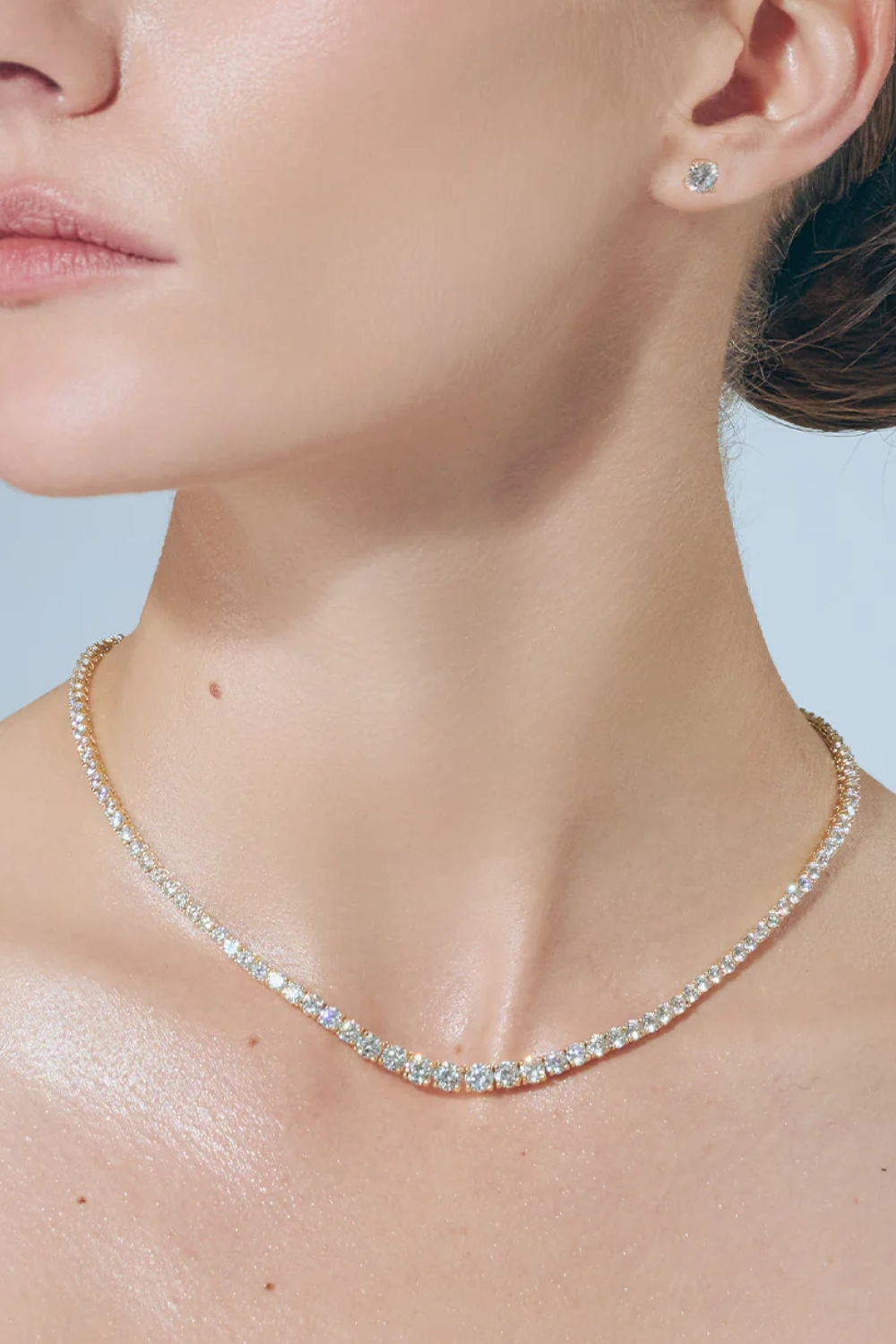 Dropped Tennis Necklace Gold