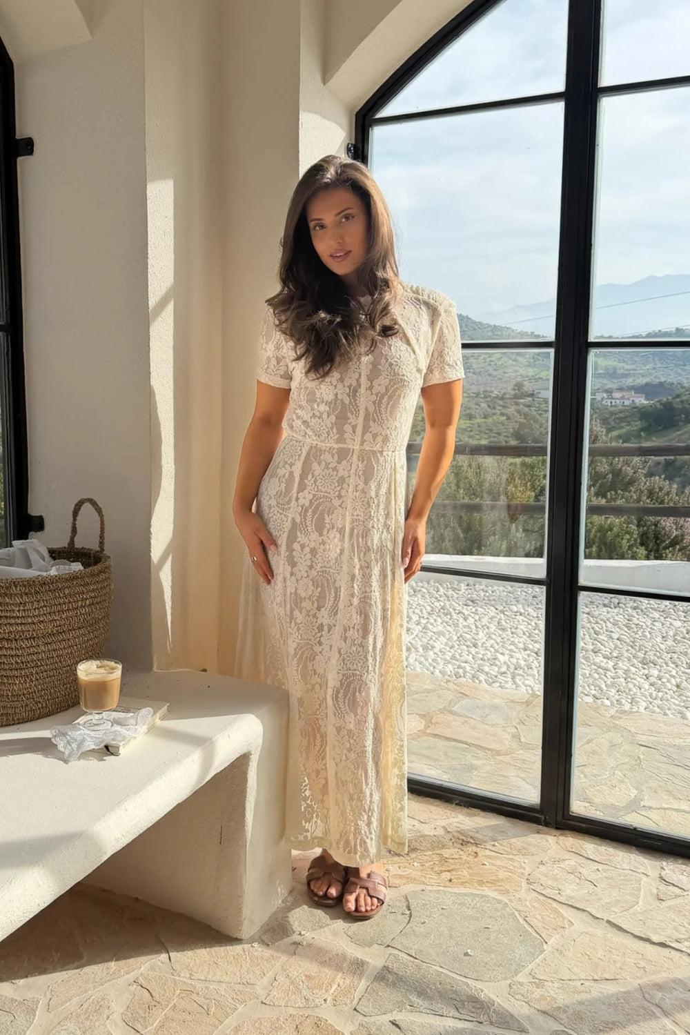 ElliaIc Long Dress Off White Lace