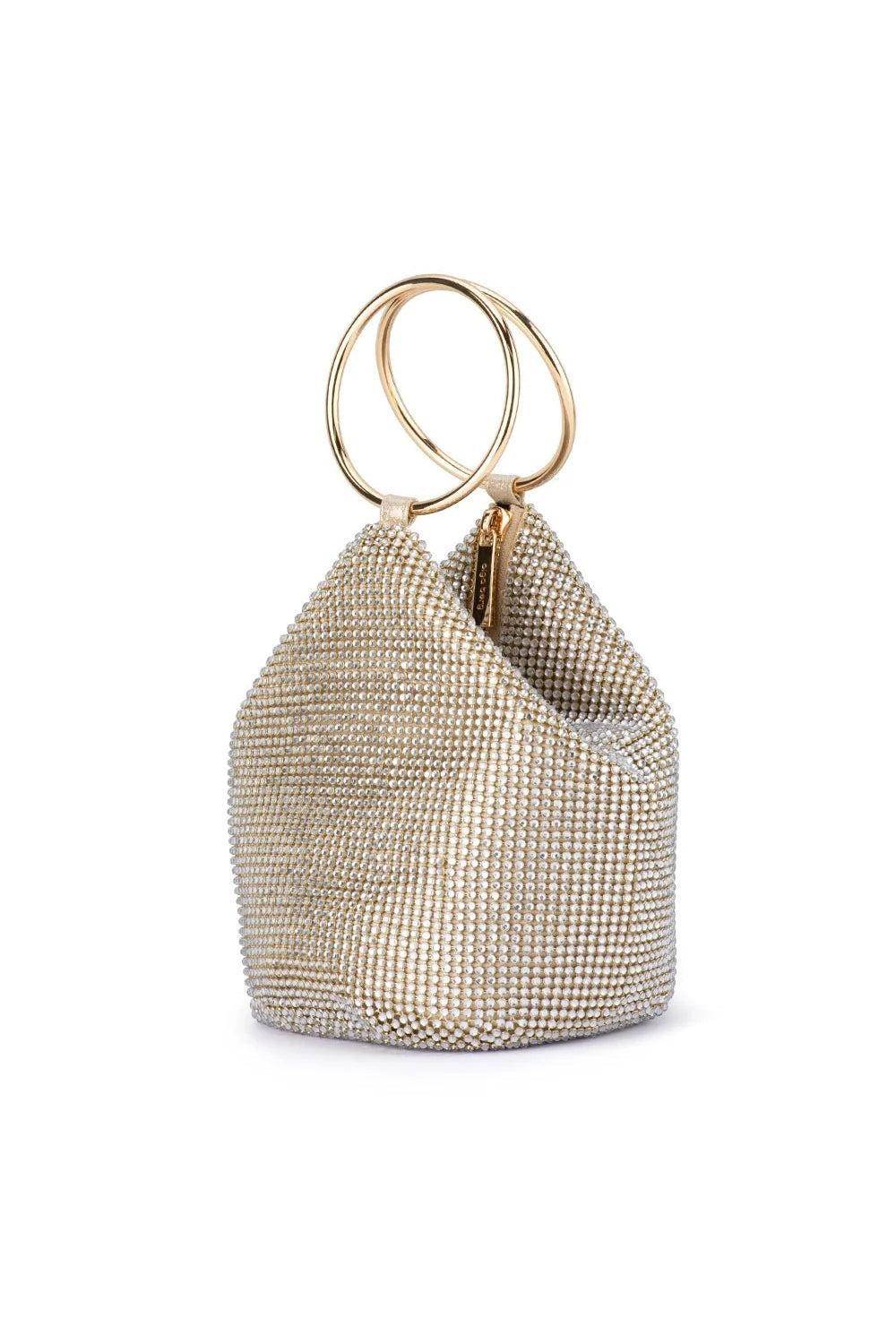 Ellie Crystal Mesh Handle Bag Champagne