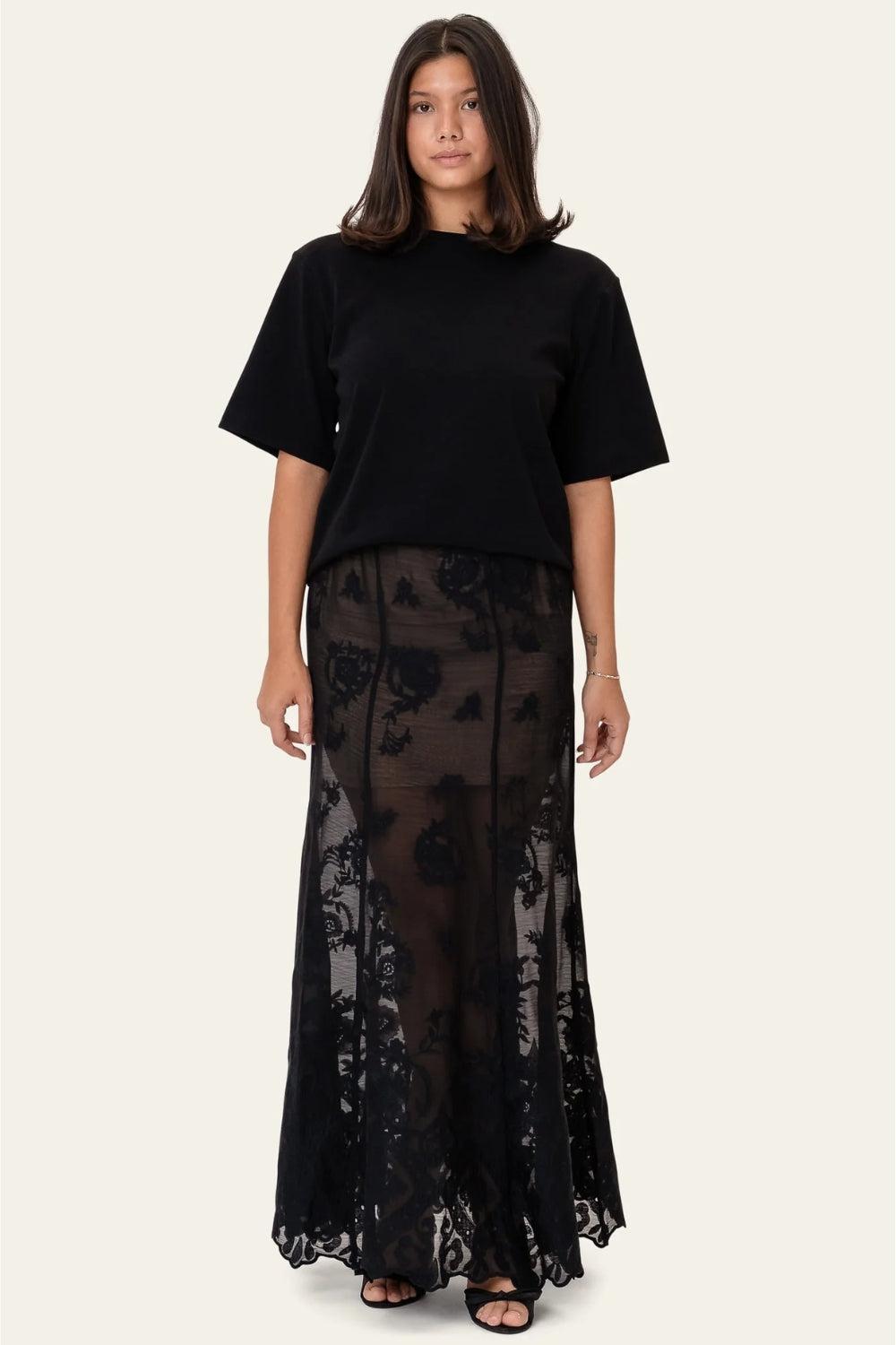 EllinorIC Lace Maxi Skirt Vintage Black