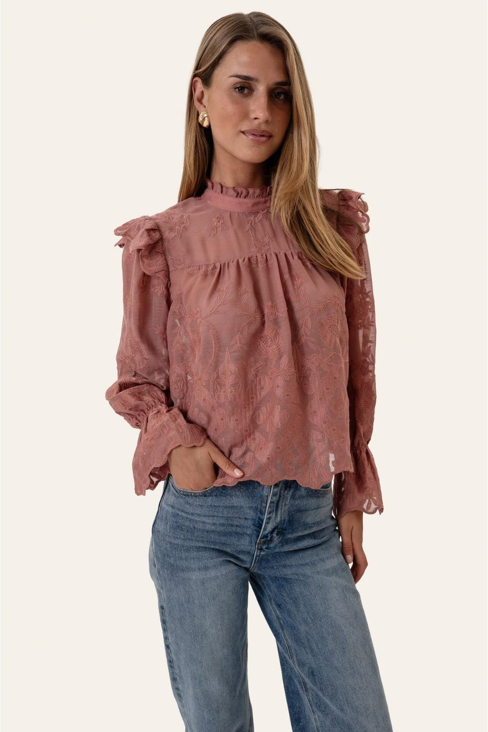 EllinorIC Lace Shirt Vintage Dusty Rose