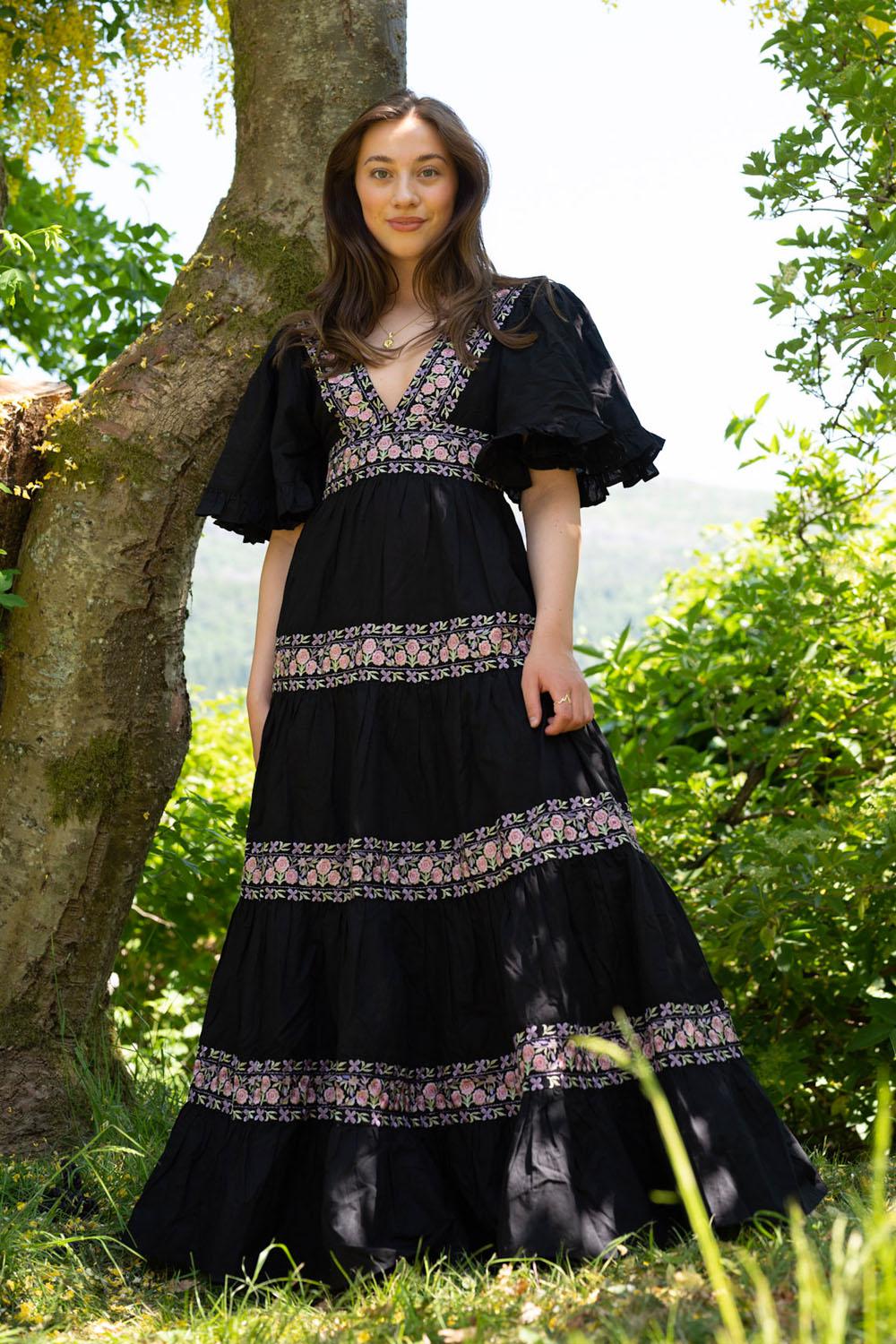 Embroidery Maxi Dress Black