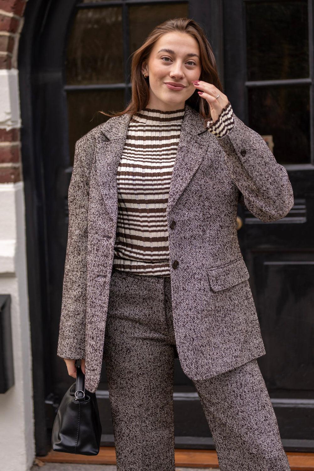 Emi Herringbone Blazer Brown Mix