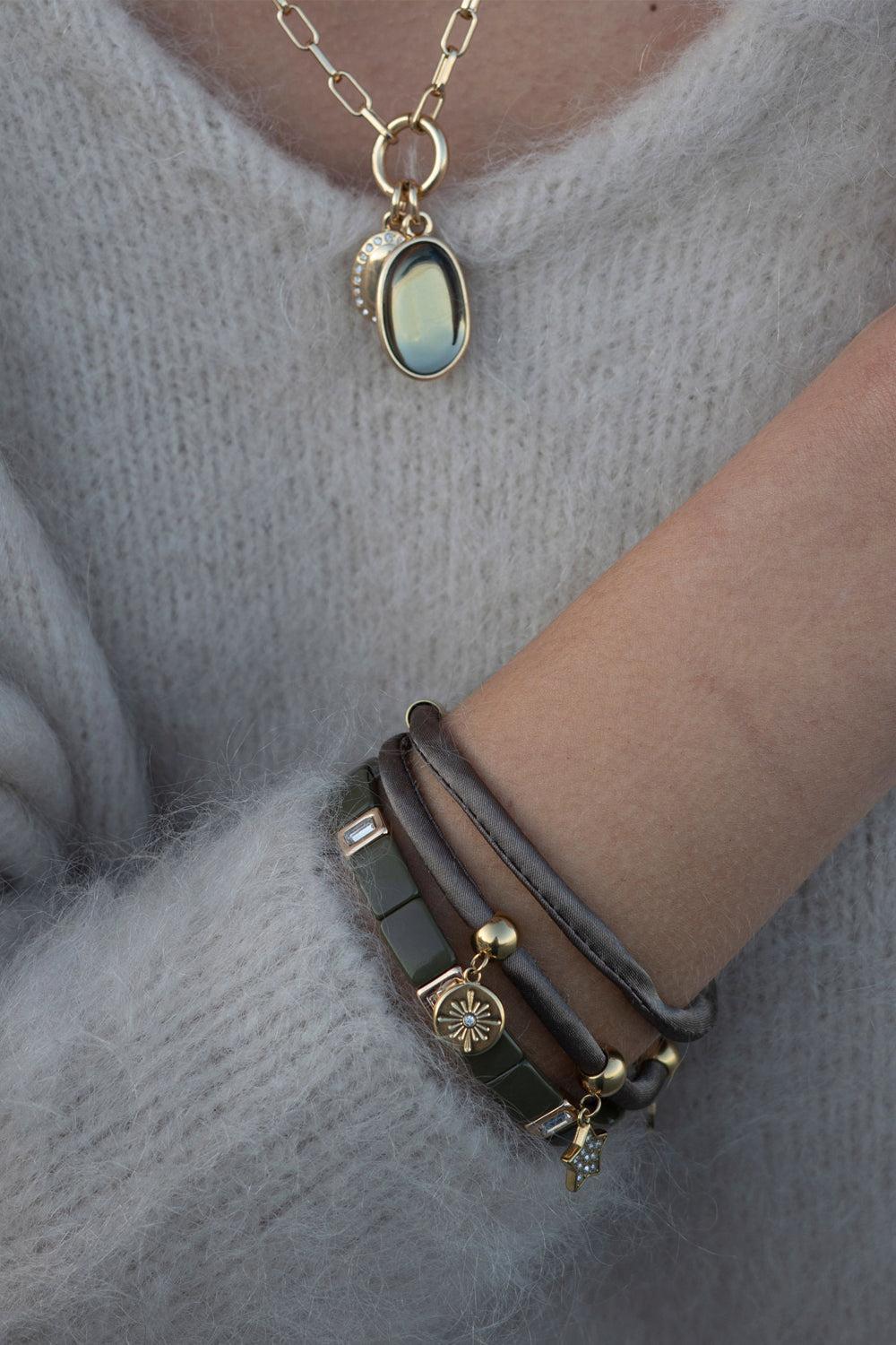 Enamel Tile Army Green Crystal Bracelet
