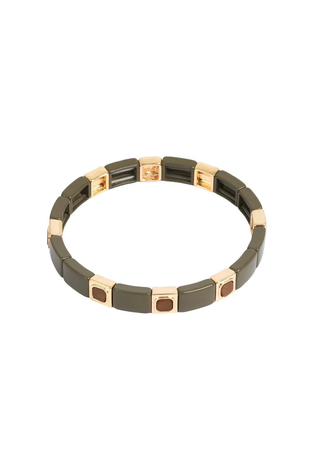 Enamel Tile Army Green and Brown Bracelet
