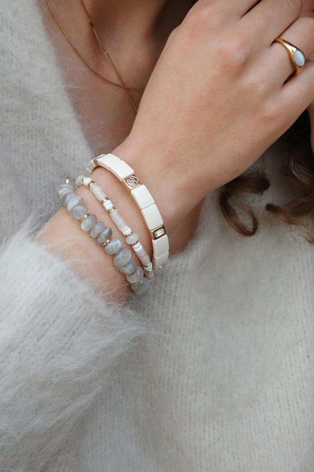 Enamel Tile Cream Crystal Bracelet