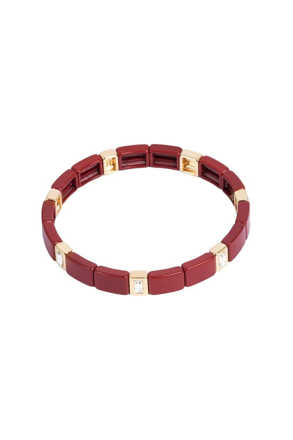 Enamel Tile Dark Red Crystal Bracelet
