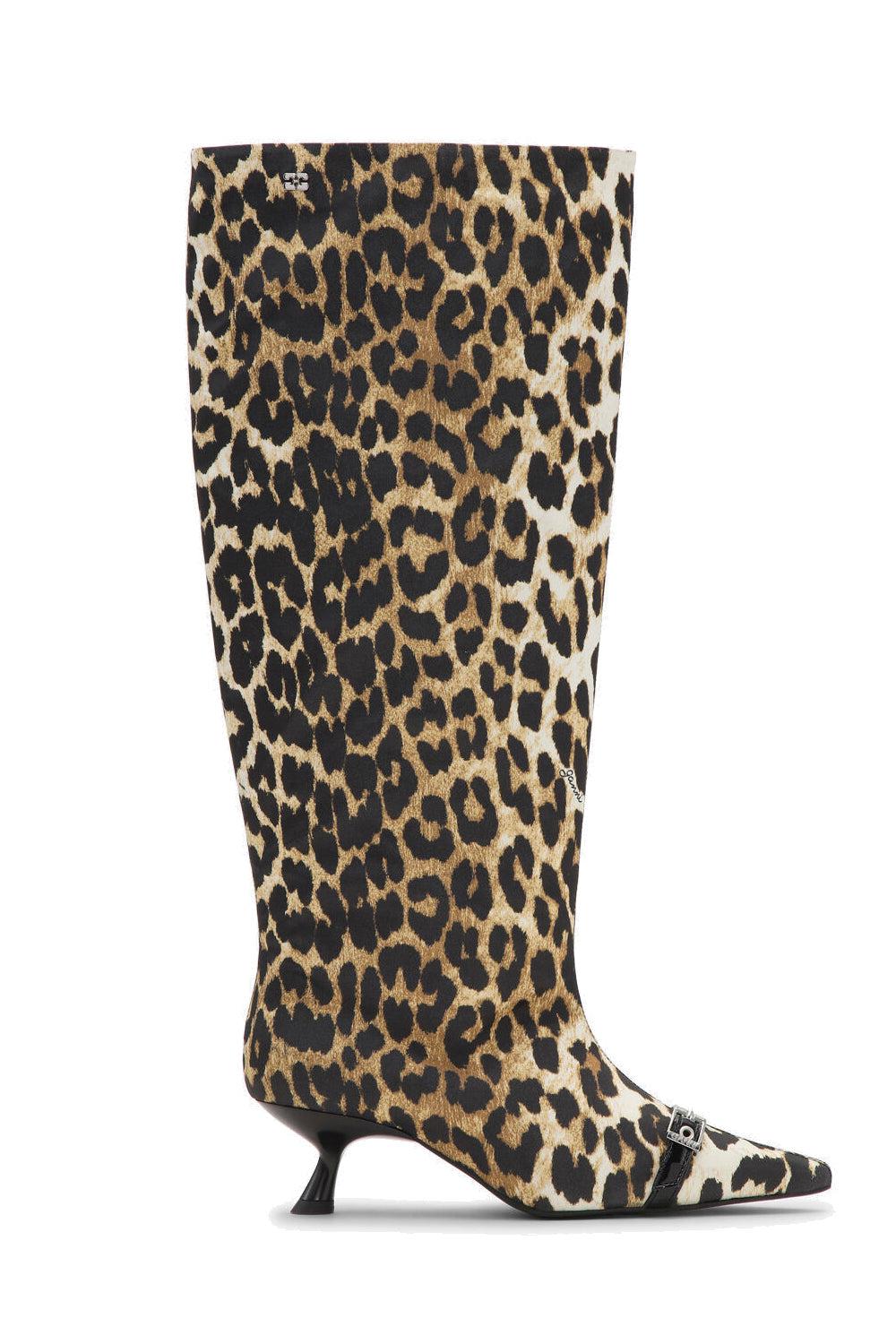 Eyelets Slouchy High Shaft Boot Satin Print Leopaord