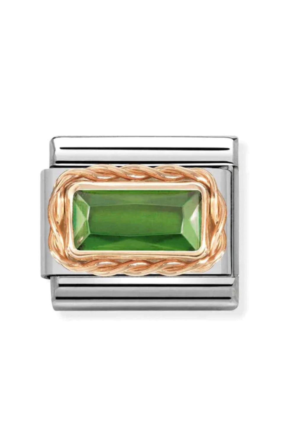 FACETED BAGUETTE RICH SETTING 9k rose gold and CZ Green