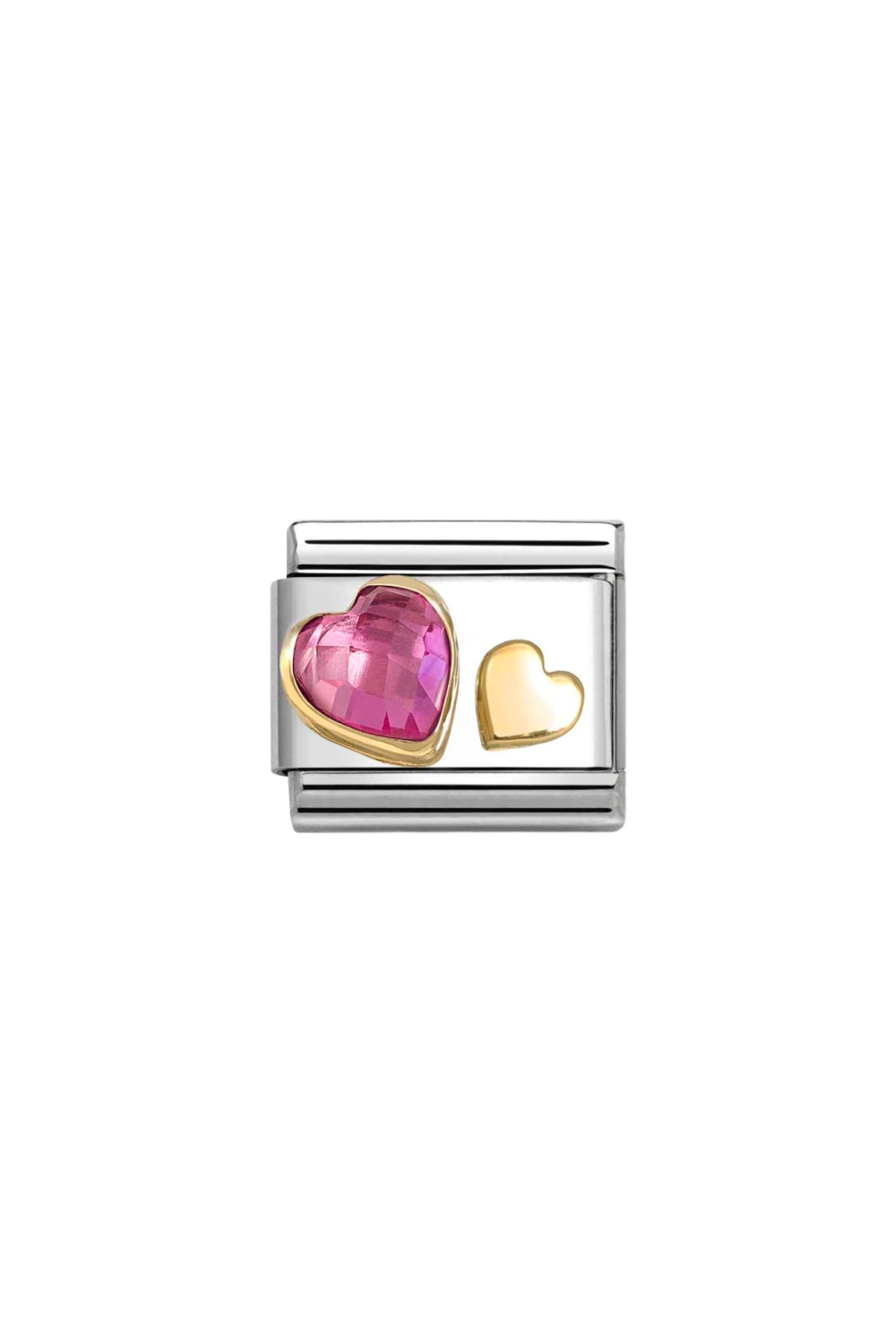 FACETED SYMBOLS 18k Gold Dark Pink Heart & Small Gold Heart