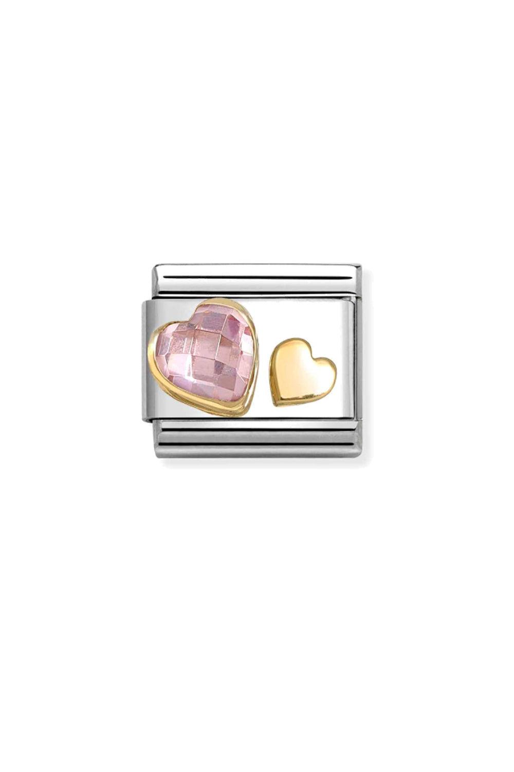 FACETED SYMBOLS 18k Gold Pink Heart & Small Gold Heart