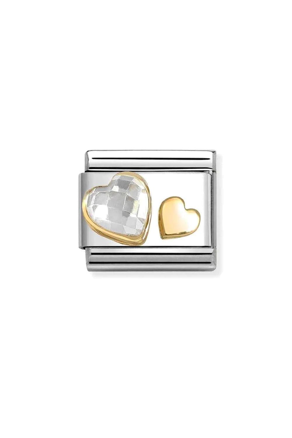 FACETED SYMBOLS 18k Gold Whitel Heart & Small Gold Heart